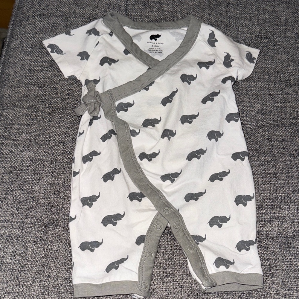 Monica and Andy elephant print one piece tie front outfit size 3-6 month